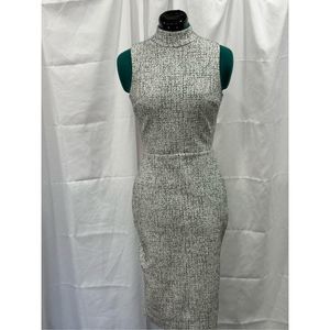 Express neutral tweed-look high neck sleeveless midi dress | Sz XS